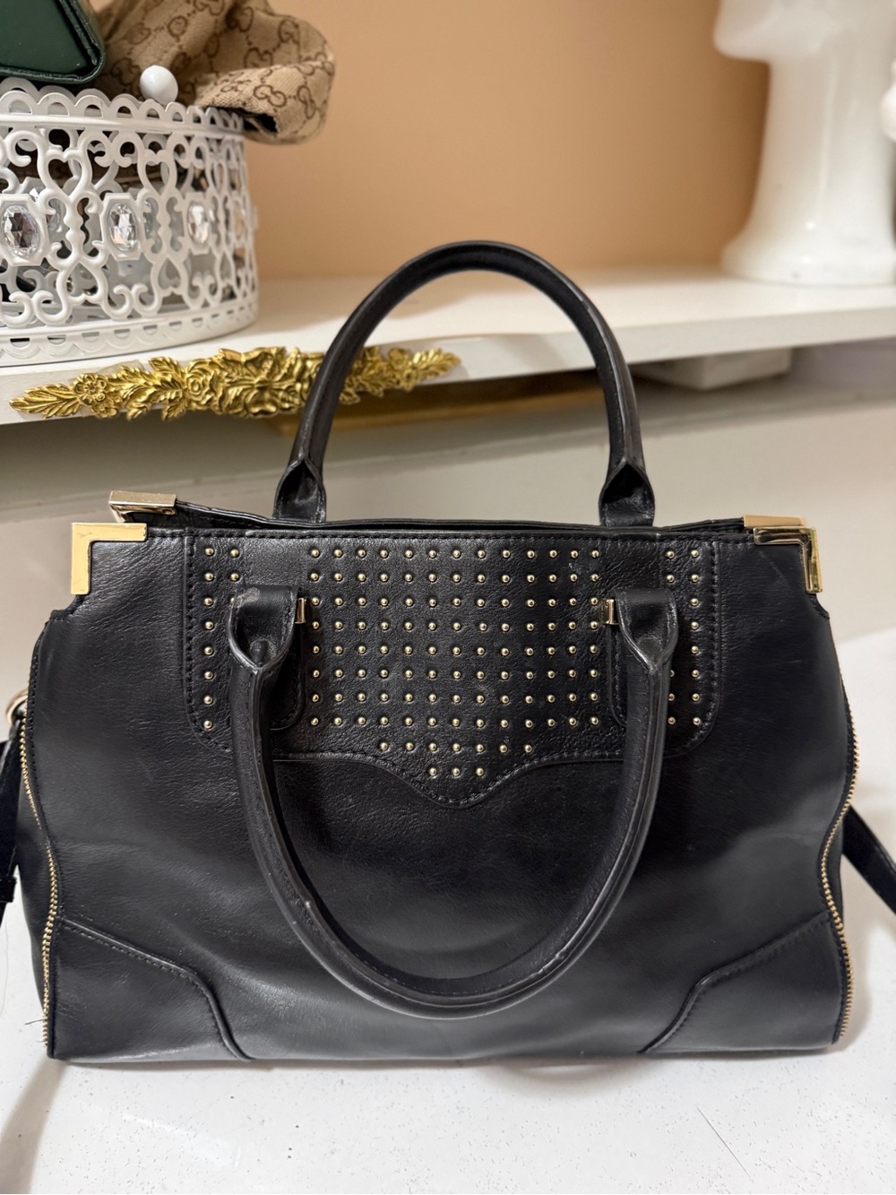 Leather satchel, Rebecca Minkoff Amorous Satchel with studs, long and short stra